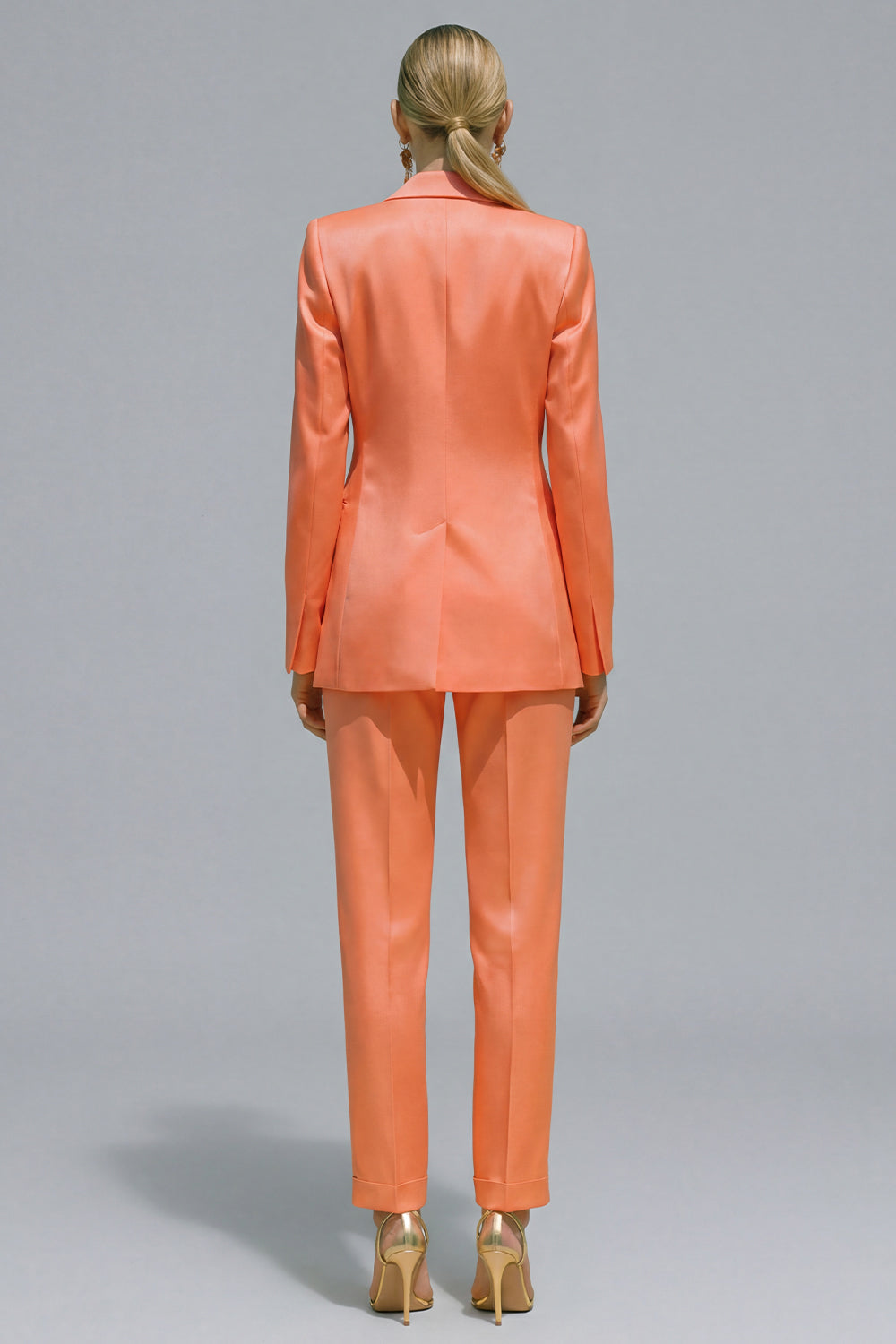 Orange Notched Lapel One-Button Two-Piece Women's Work Suit