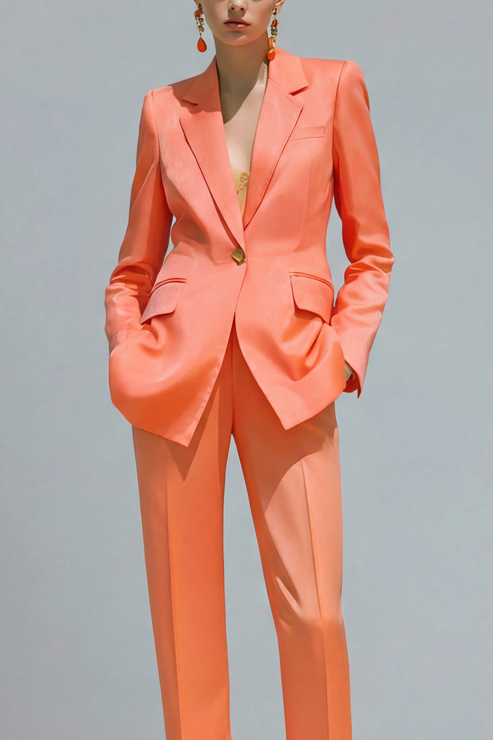 Orange Notched Lapel One-Button Two-Piece Women's Work Suit