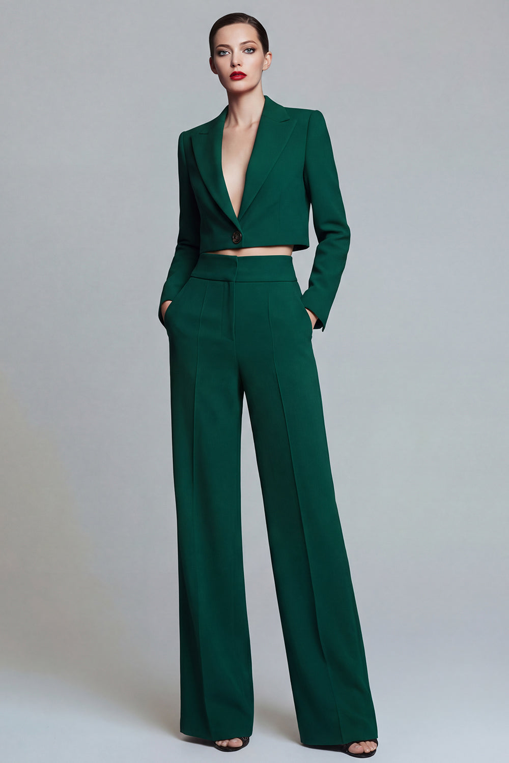 Dark Green Peak Lapel One Button 2-piece Women's Work Suits