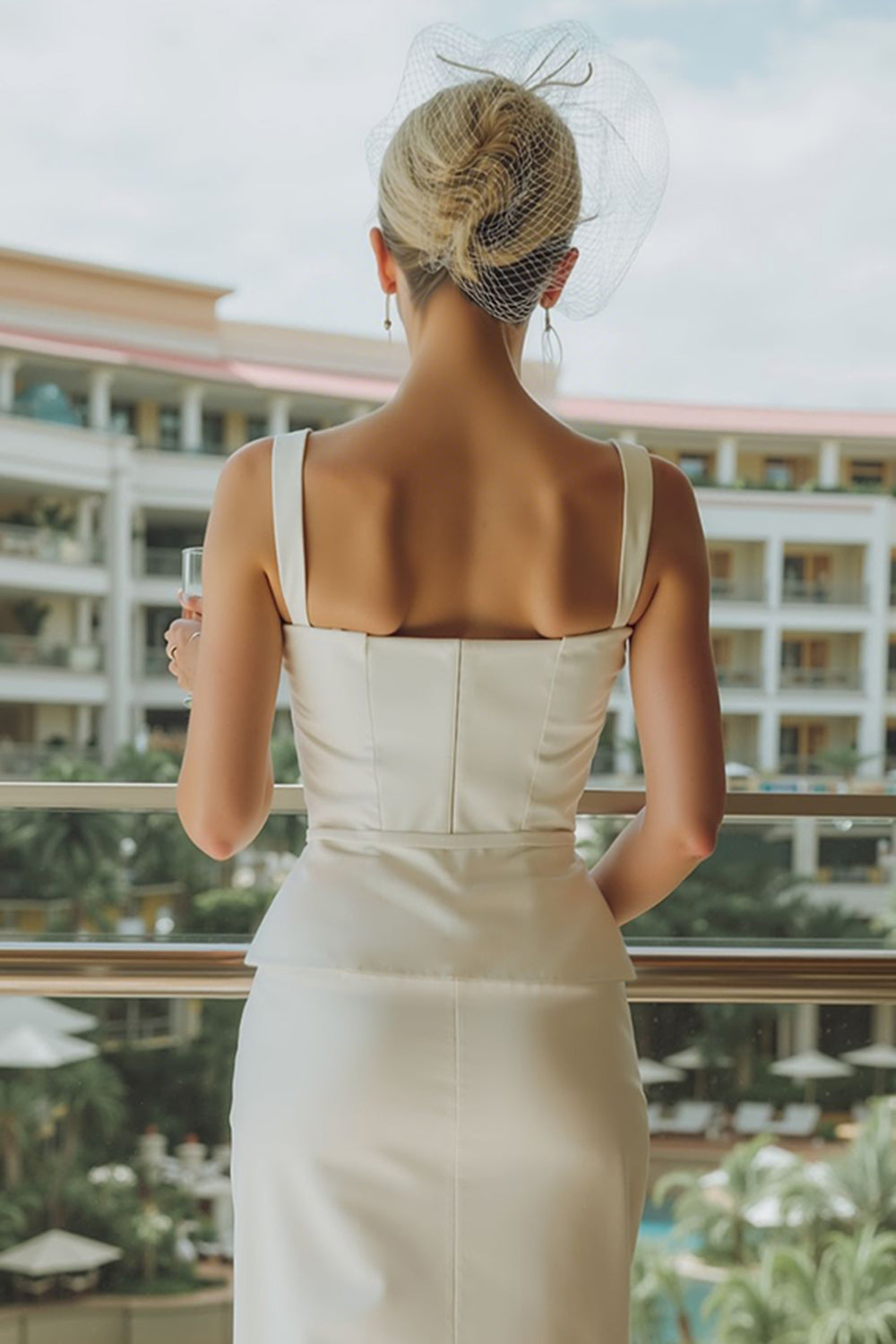 Robe de mariée longue fourreau en satin blanc avec col carré