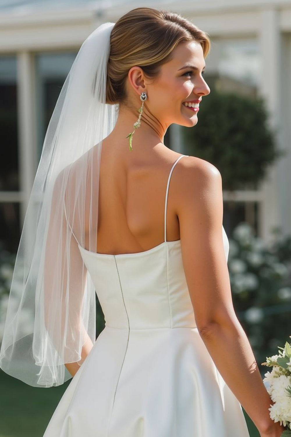 White Spaghetti Straps Midi A-Line Wedding Dress