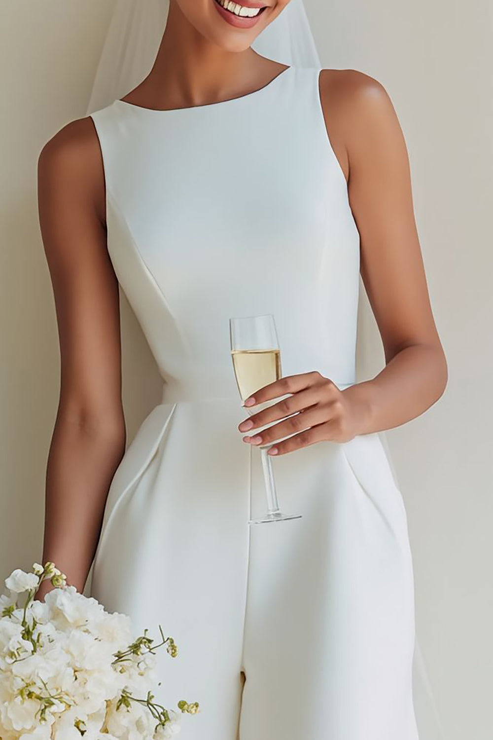Robes de mariée longues trapèze en satin blanc à col bateau
