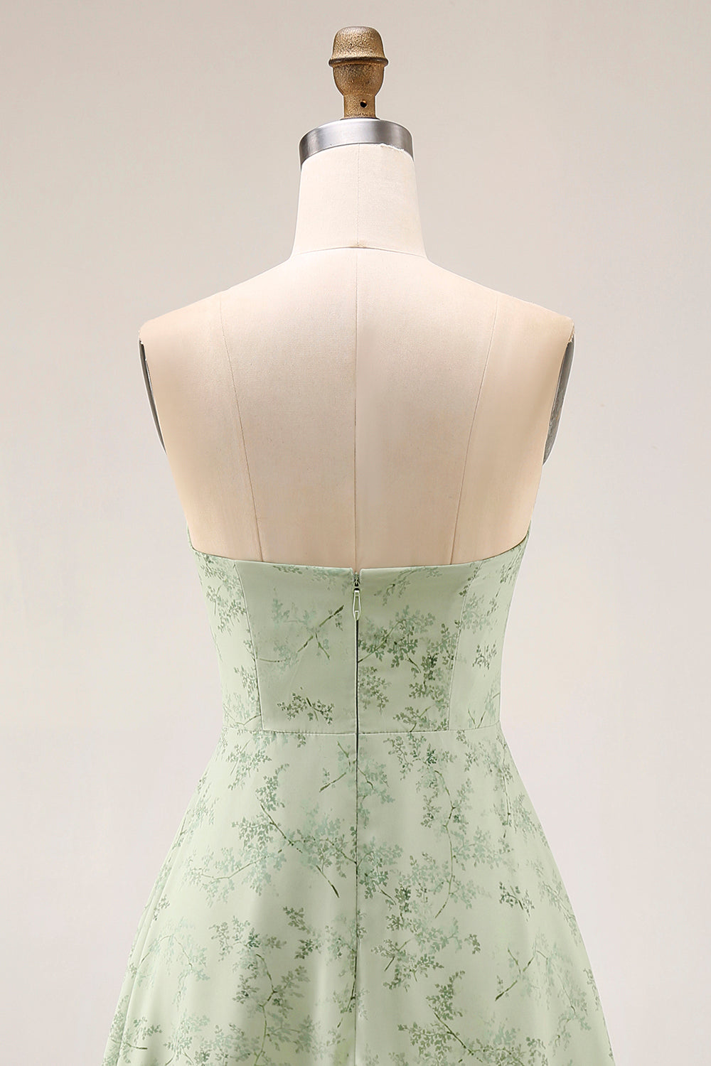 Dusty Sage Floral Strapless A Line Long Bridesmaid Dress