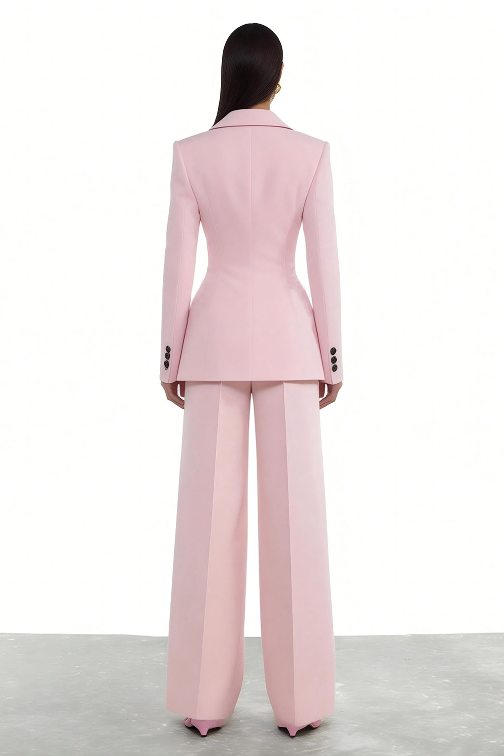 Costumes de travail 2 pièces pour femmes, revers à encoche rose, un bouton