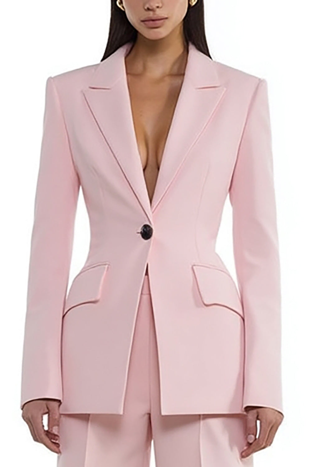 Costumes de travail 2 pièces pour femmes, revers à encoche rose, un bouton