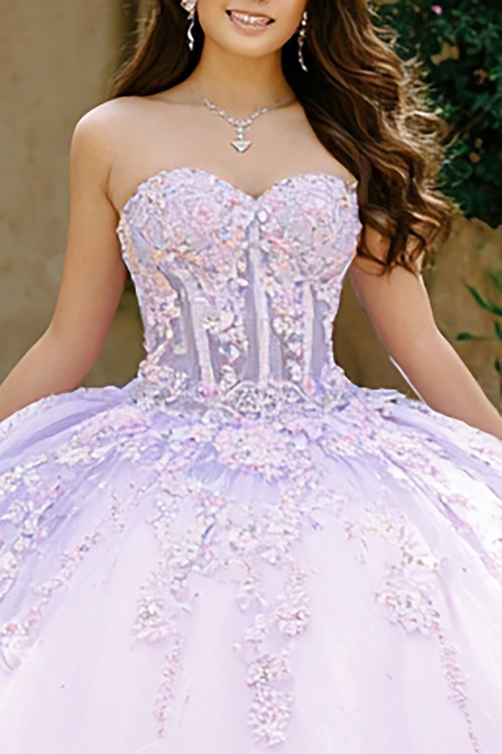 Strapless Lilac Ball Gown Corset Appliqued Quinceanera Dress