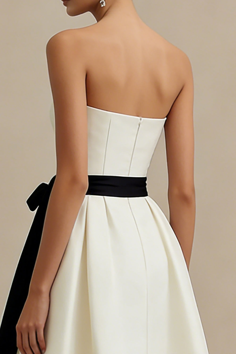 Ivory Strapless A Line Ankle Length Engagement Dress with Bow