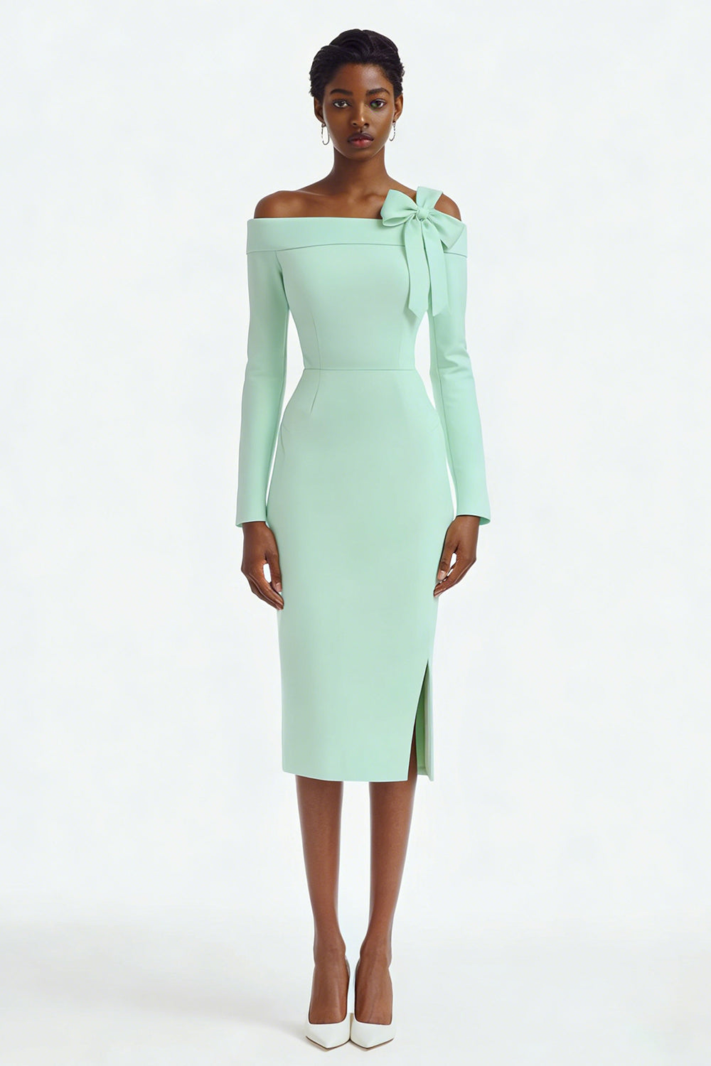 Robe de fiançailles asymétrique ivoire à manches longues et fente