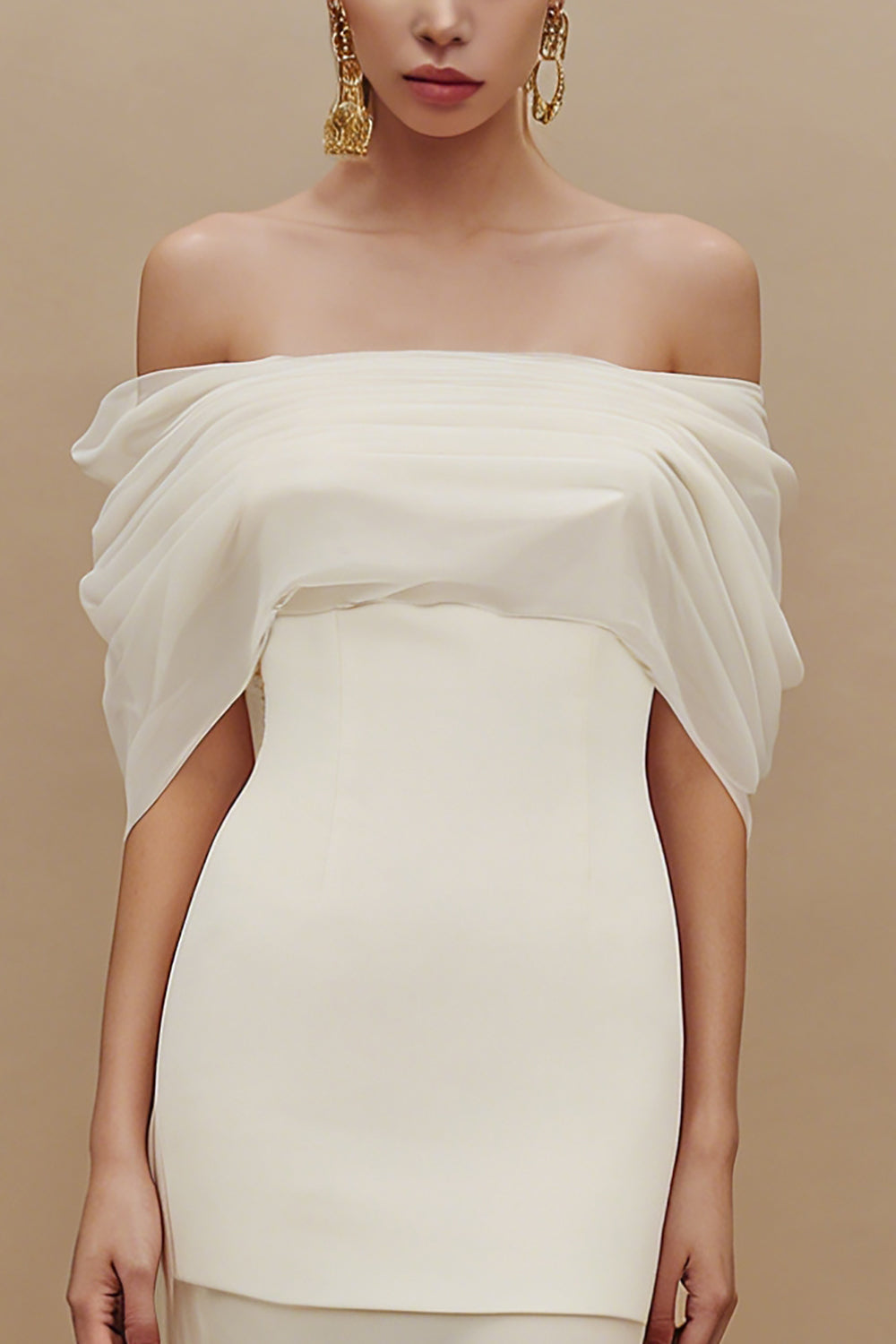 Ivory Mermaid Off The Shoulder Tulle Long Engagement Dress