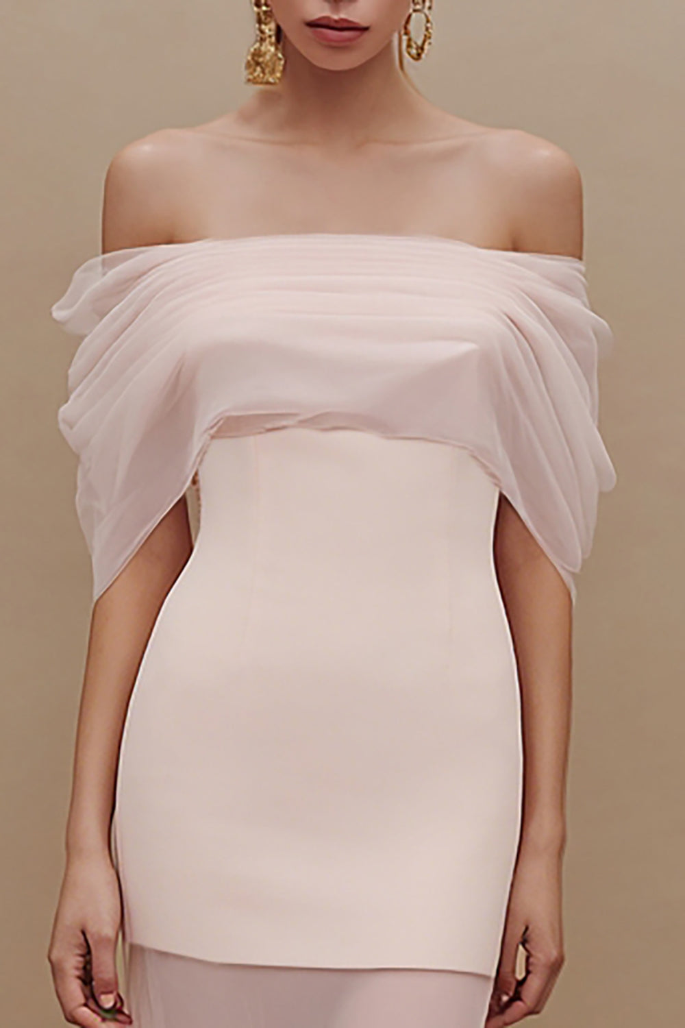 Ivory Mermaid Off The Shoulder Tulle Long Engagement Dress