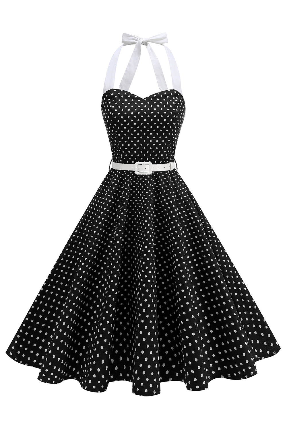 Halter Polka Dots Royal Blue A Line 1950s Dress