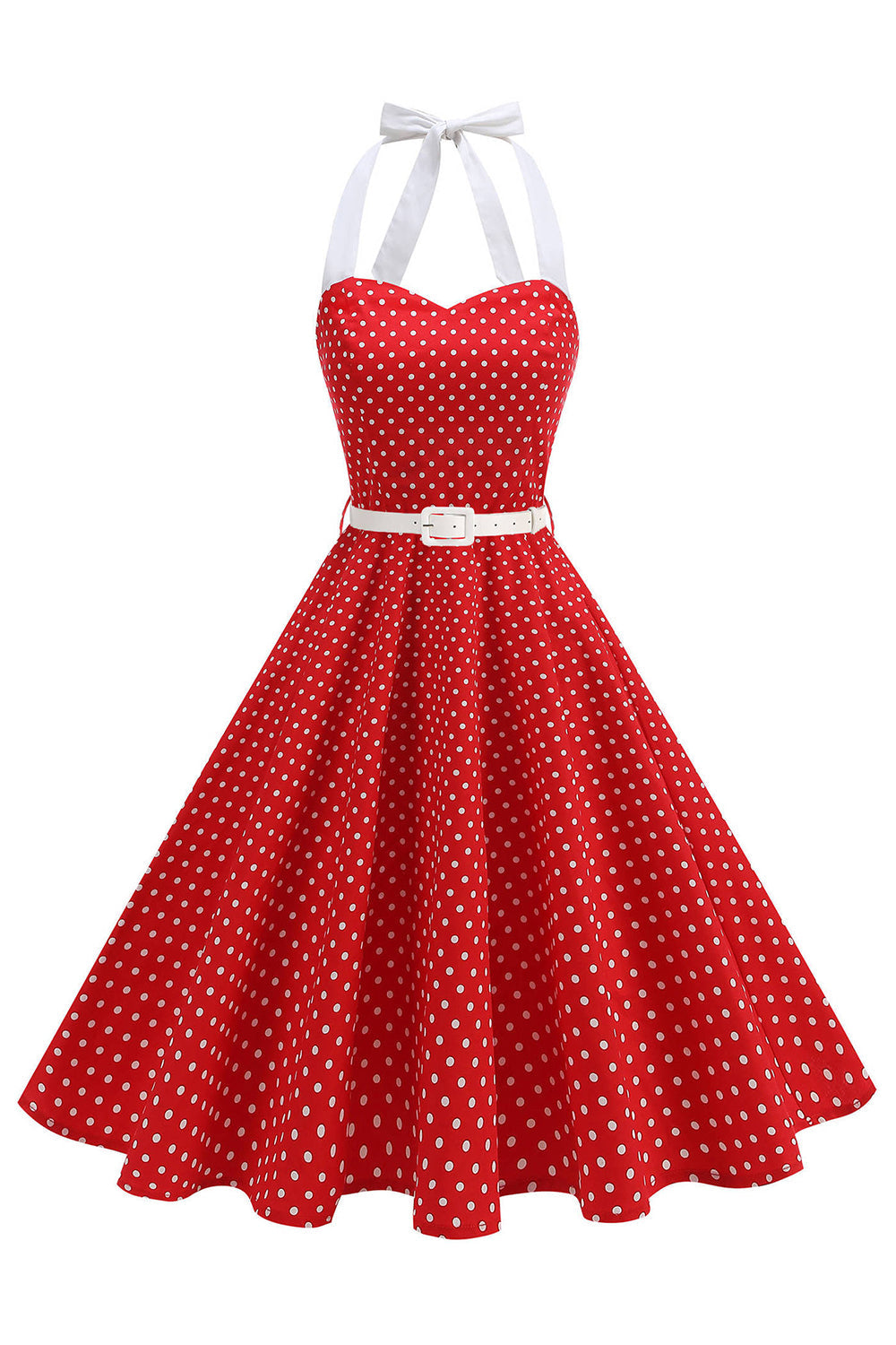 Halter Polka Dots Royal Blue A Line 1950s Dress