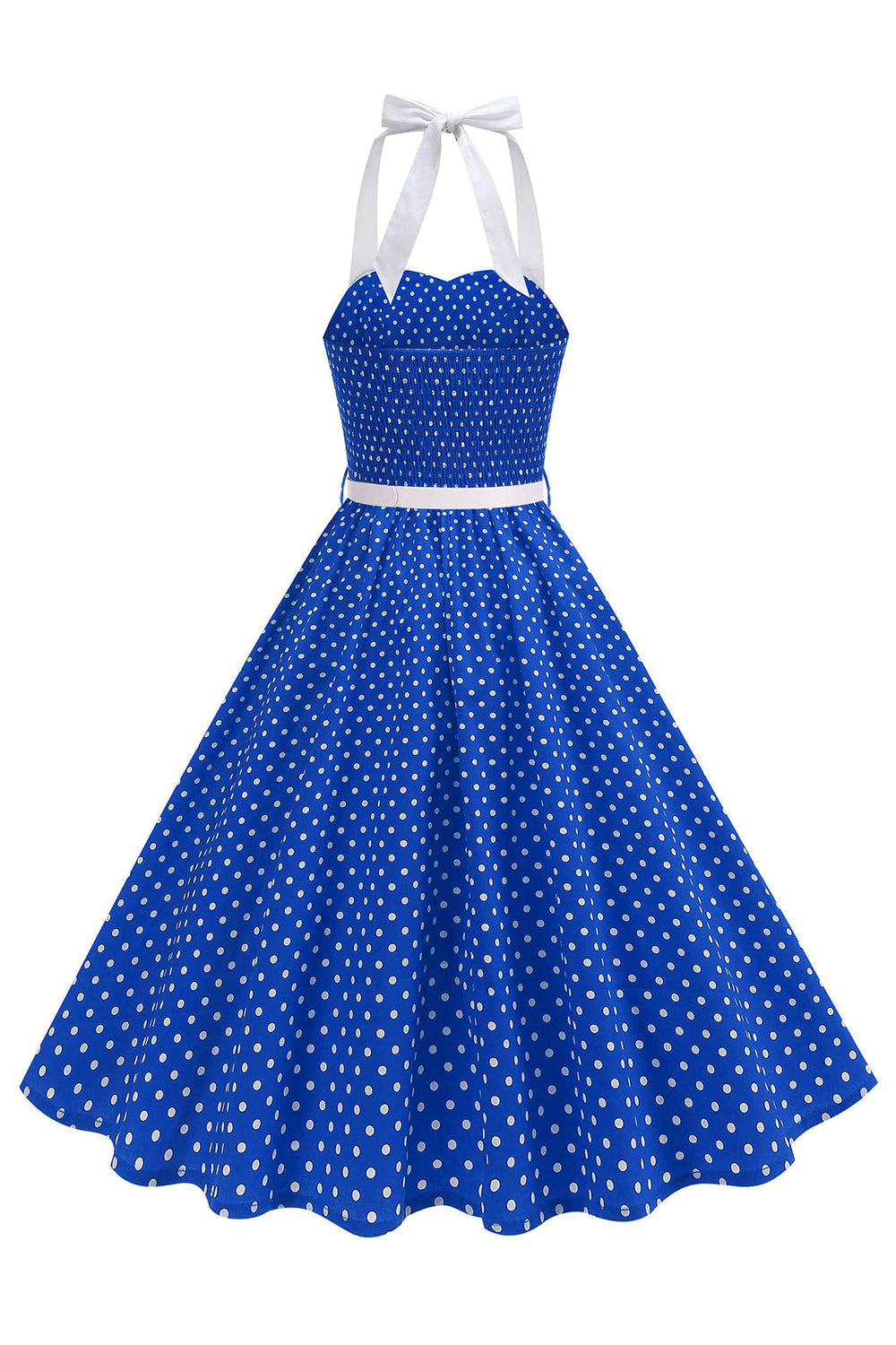 Halter Polka Dots Royal Blue A Line 1950s Dress