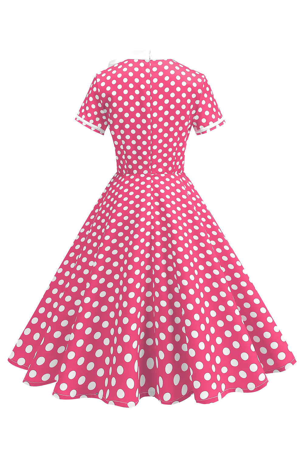 Robe trapèze année 50 noire à pois, col montant et nœud