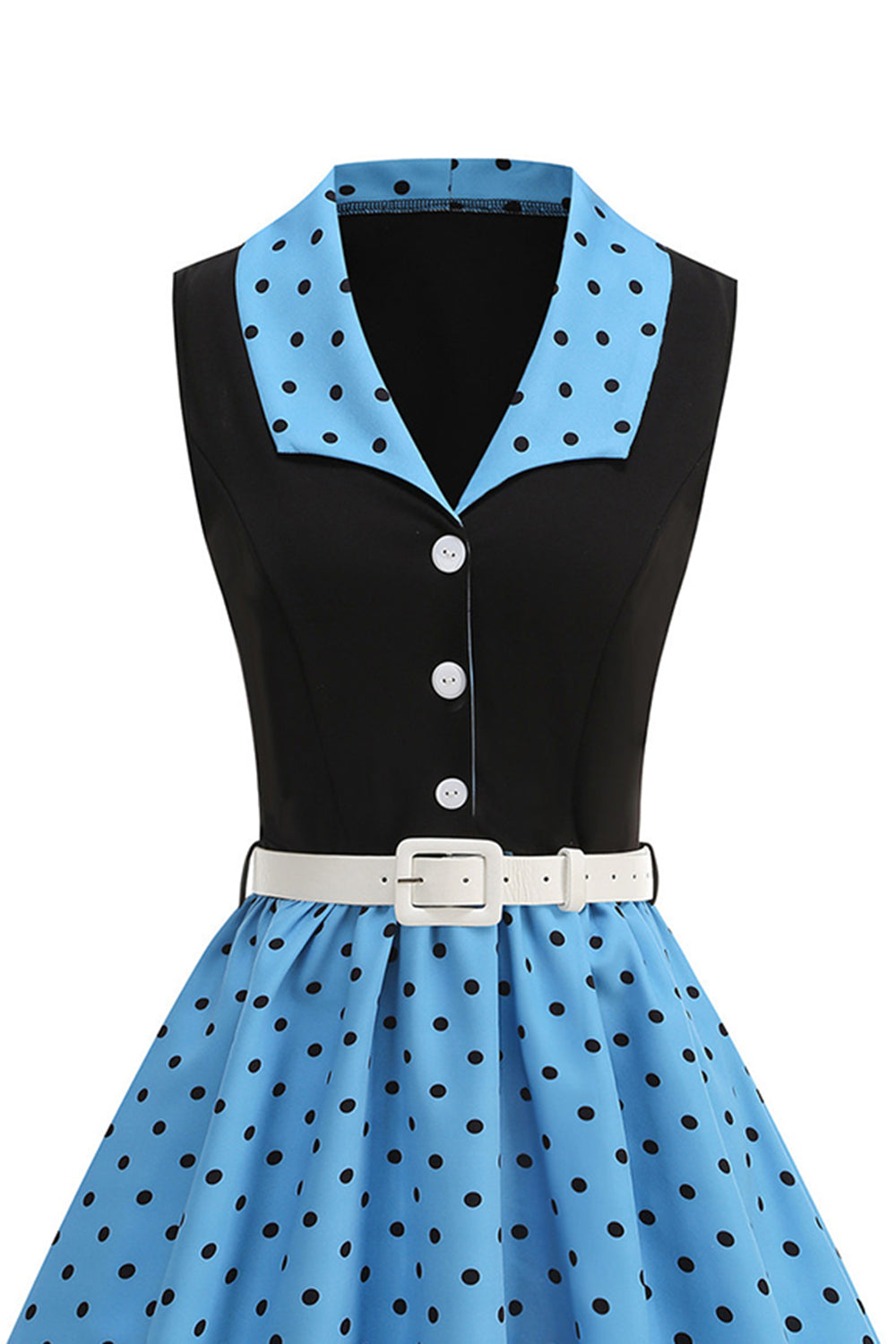 Blue A Line Polka Dots Shawl Lapel 1950s Dress
