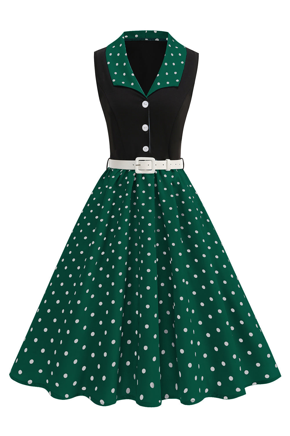 Blue A Line Polka Dots Shawl Lapel 1950s Dress