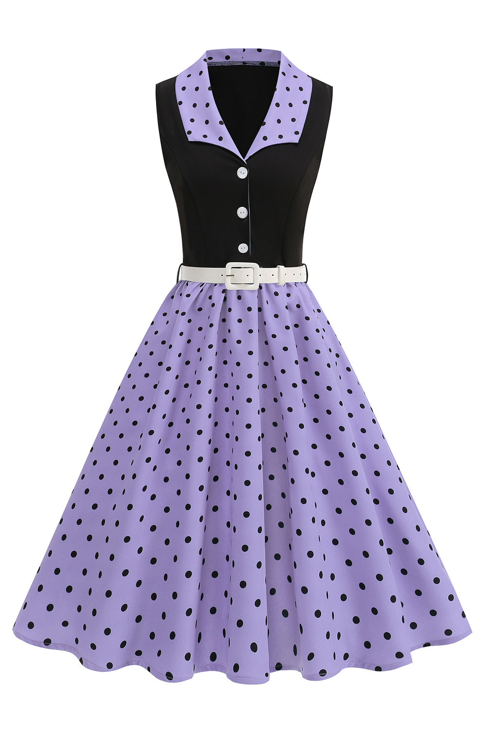 Blue A Line Polka Dots Shawl Lapel 1950s Dress