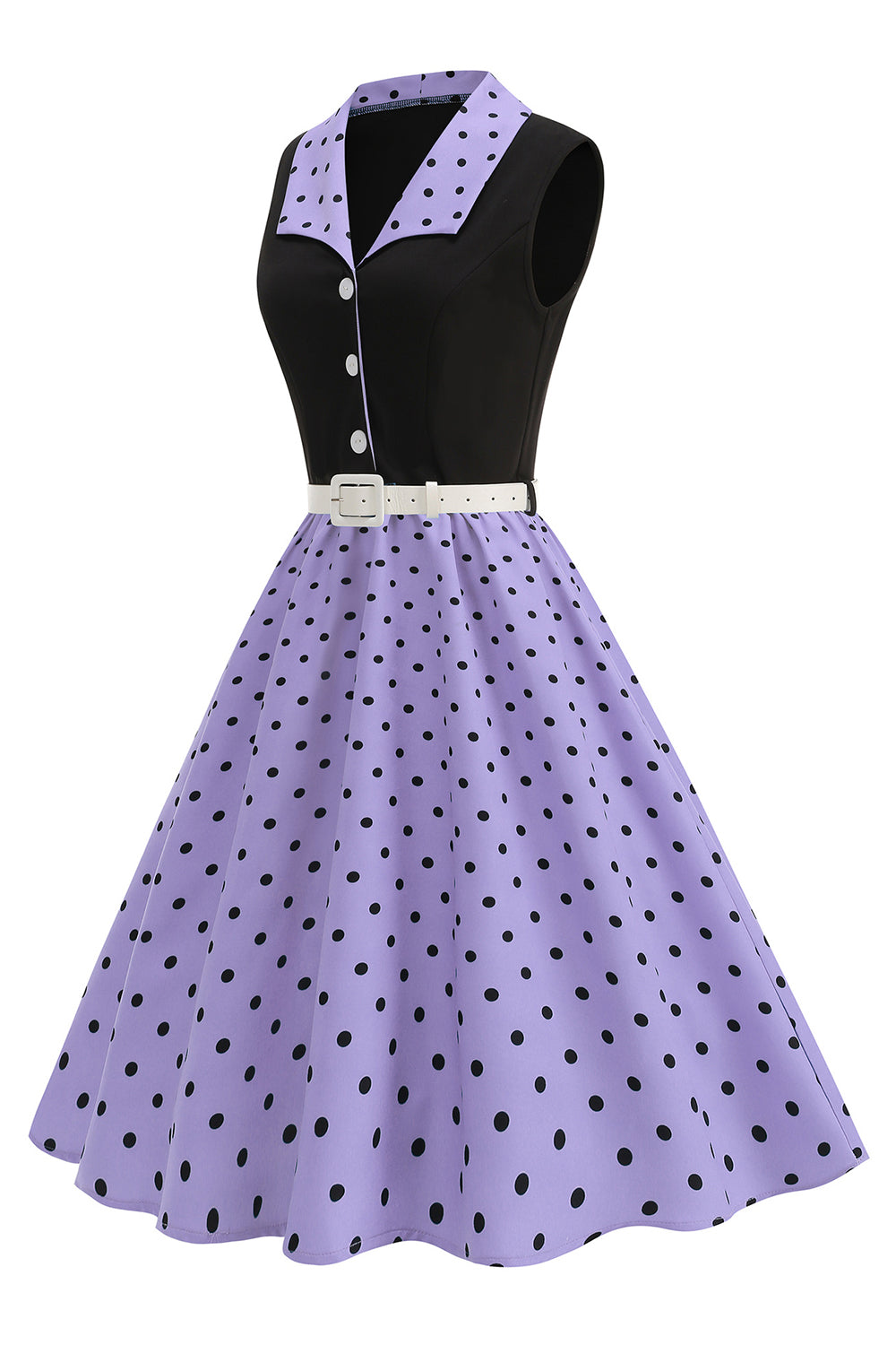 Blue A Line Polka Dots Shawl Lapel 1950s Dress