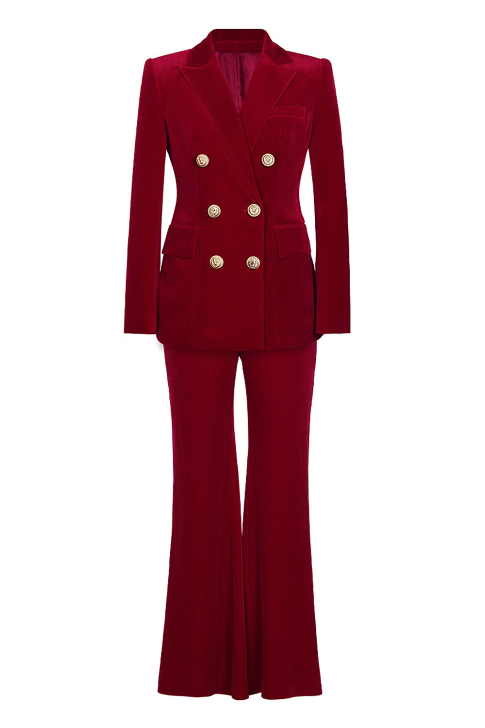 Dark Red 2-Piece Double-Breasted Velvet Peak Lapel Women's Suit