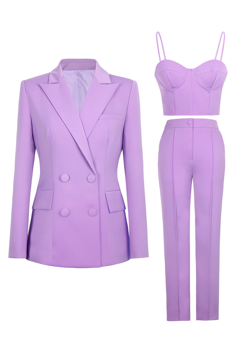 3-Piece Purple Peak Lapel Double Breasted Women's Prom Suit
