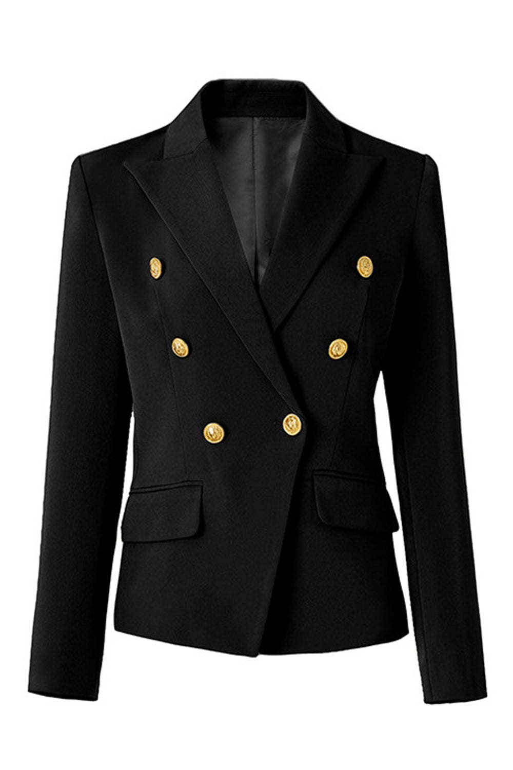 Blazer croisé noir en satin à revers crantés pour femme