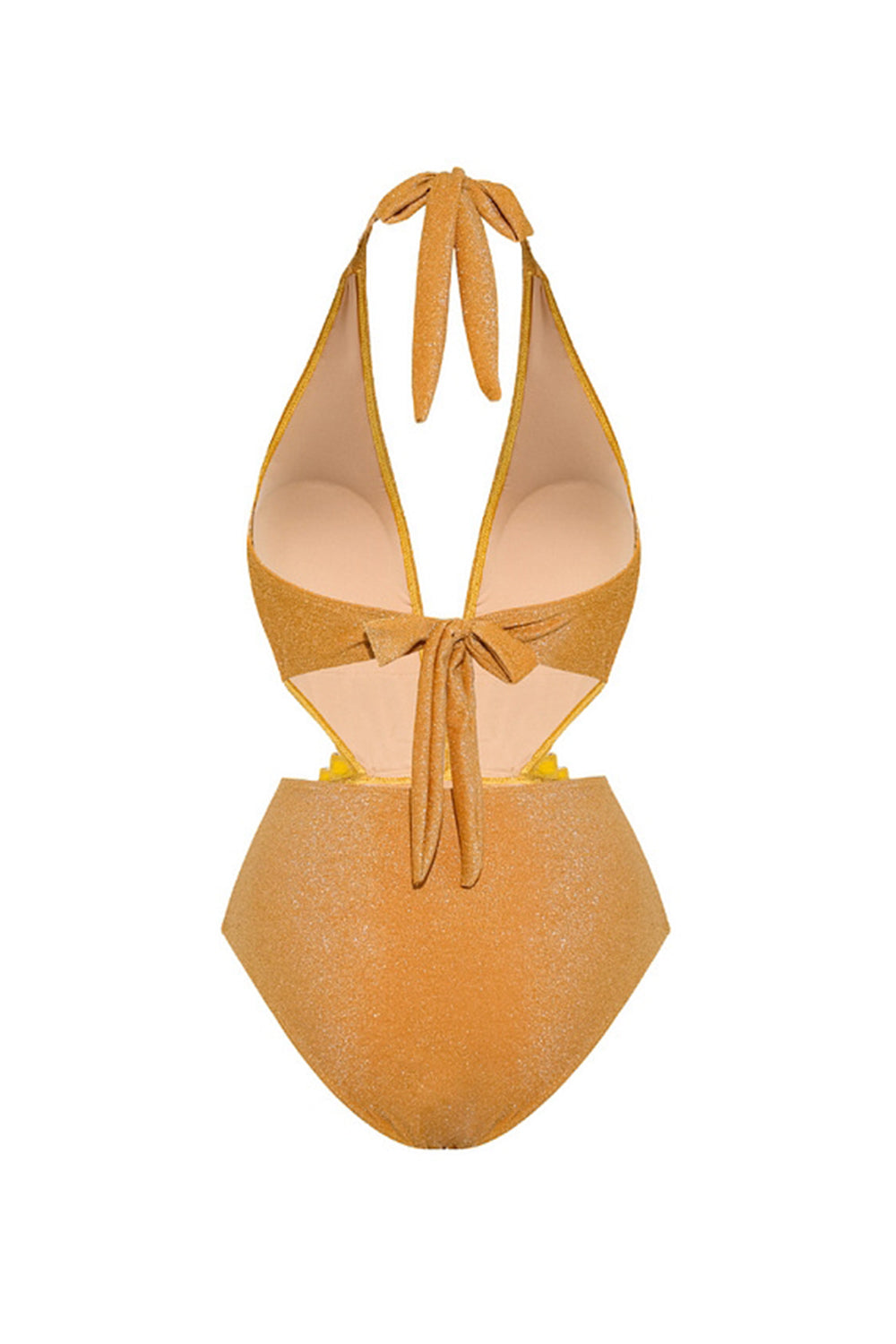 Golden 2 Piece Halter 3D Flower Swimsuit with Beach Dress