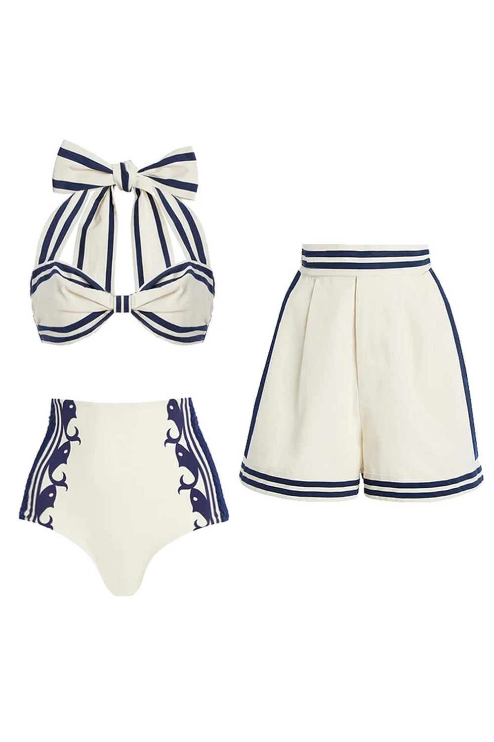 Maillot de bain 3 pièces avec col halter, nœud et short