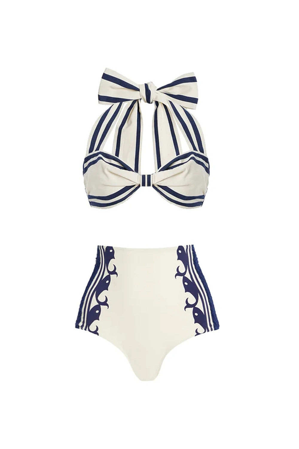 Maillot de bain 3 pièces avec col halter, nœud et short