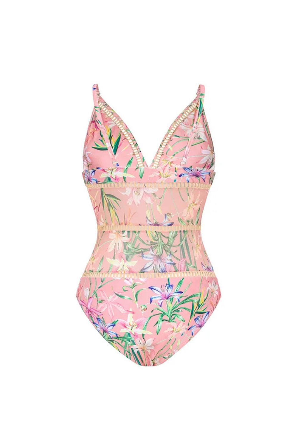 Pink Floral Ruffled Spaghetti Straps 2 Piece Swimsuit with Beach Dress