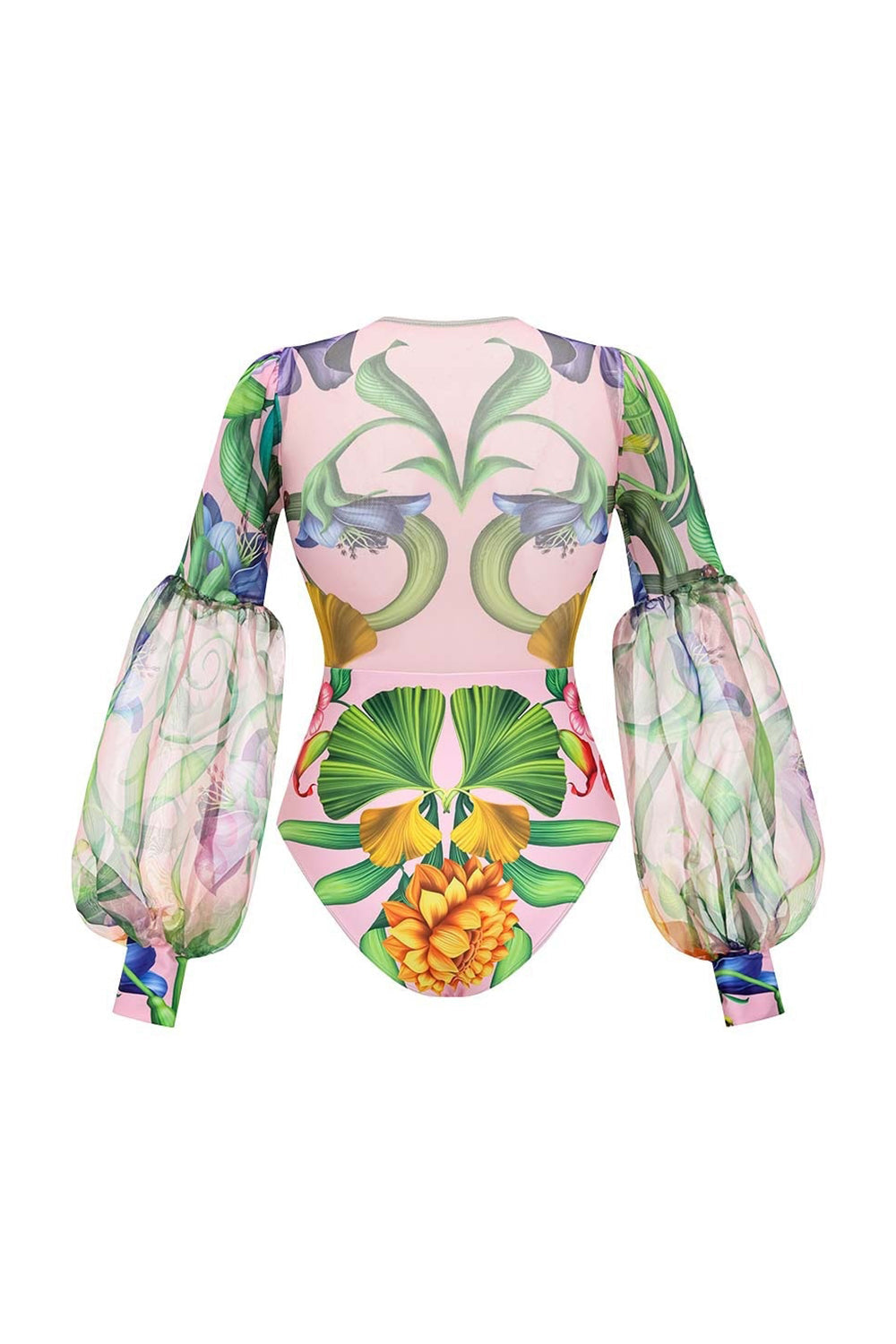 2 Piece Long Sleeves V-Neck Pink Floral Swimsuit with Beach Dress