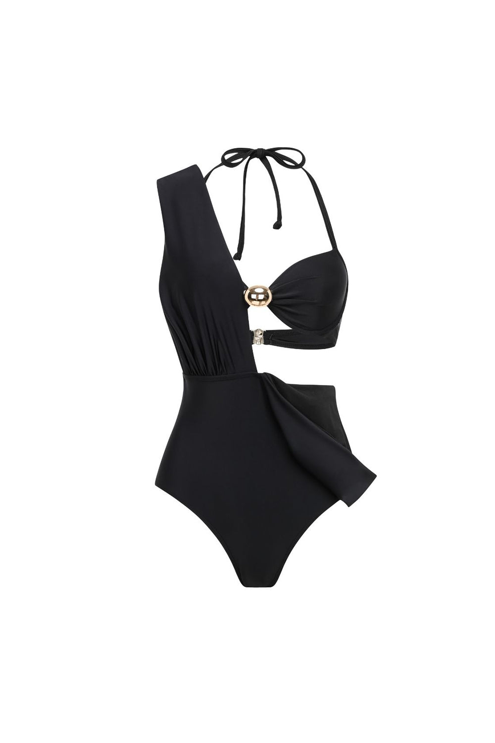 Maillot de bain trois pièces noir décapotable avec licou et cache-maillot