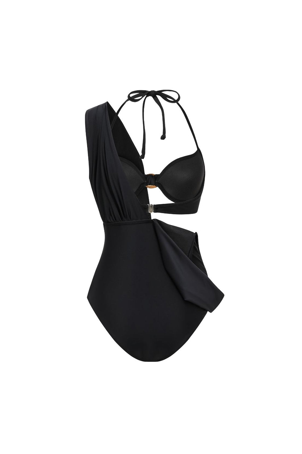 Maillot de bain trois pièces noir décapotable avec licou et cache-maillot