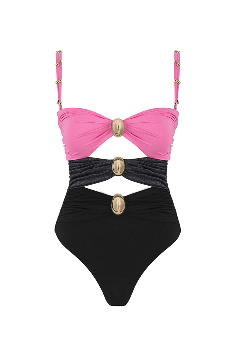 Black Spaghetti Straps 2 Piece Cut Out Swimsuit with Beach Dress