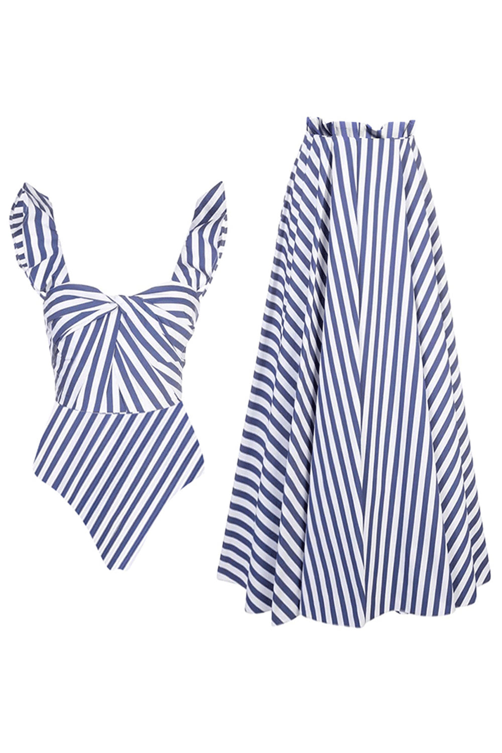 Navy Stripe 2 Piece Swimsuit with Beach Dress