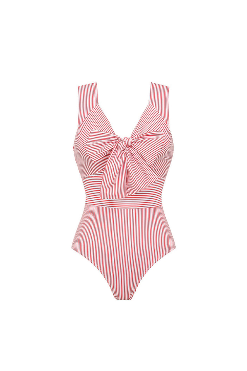 Red Striped Bowknot 2 Piece Swimwear Set with Beach Dress