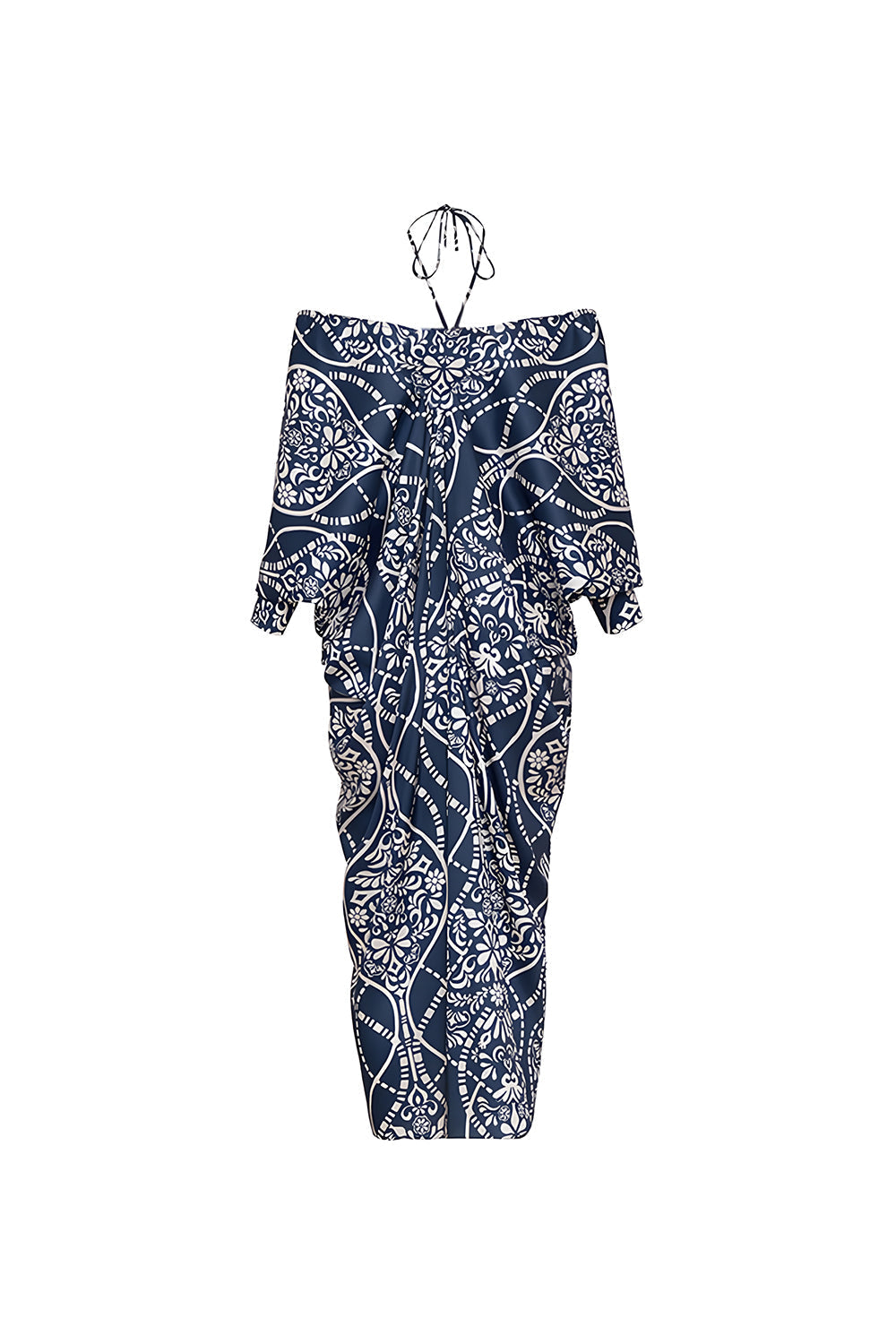 Maillot de bain 2 pièces perlé à bretelles spaghetti bleu marine avec robe-tunique