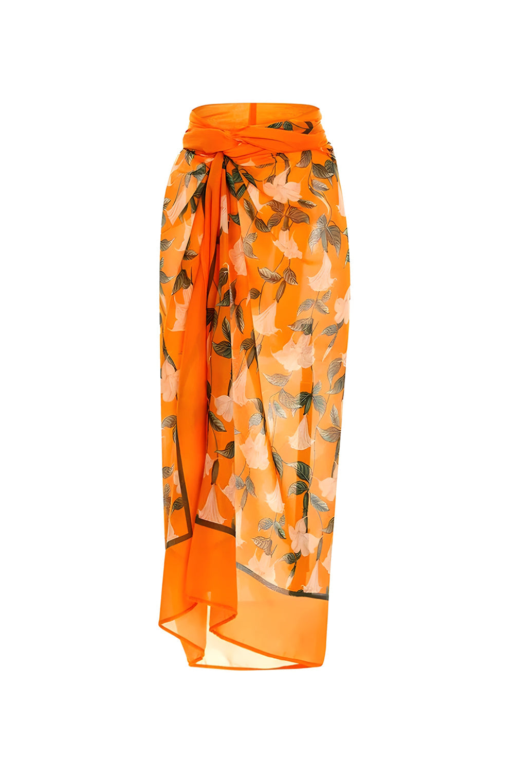 Orange 2 Piece Cut Out 3D Flowers Swimsuit with Beach Dress