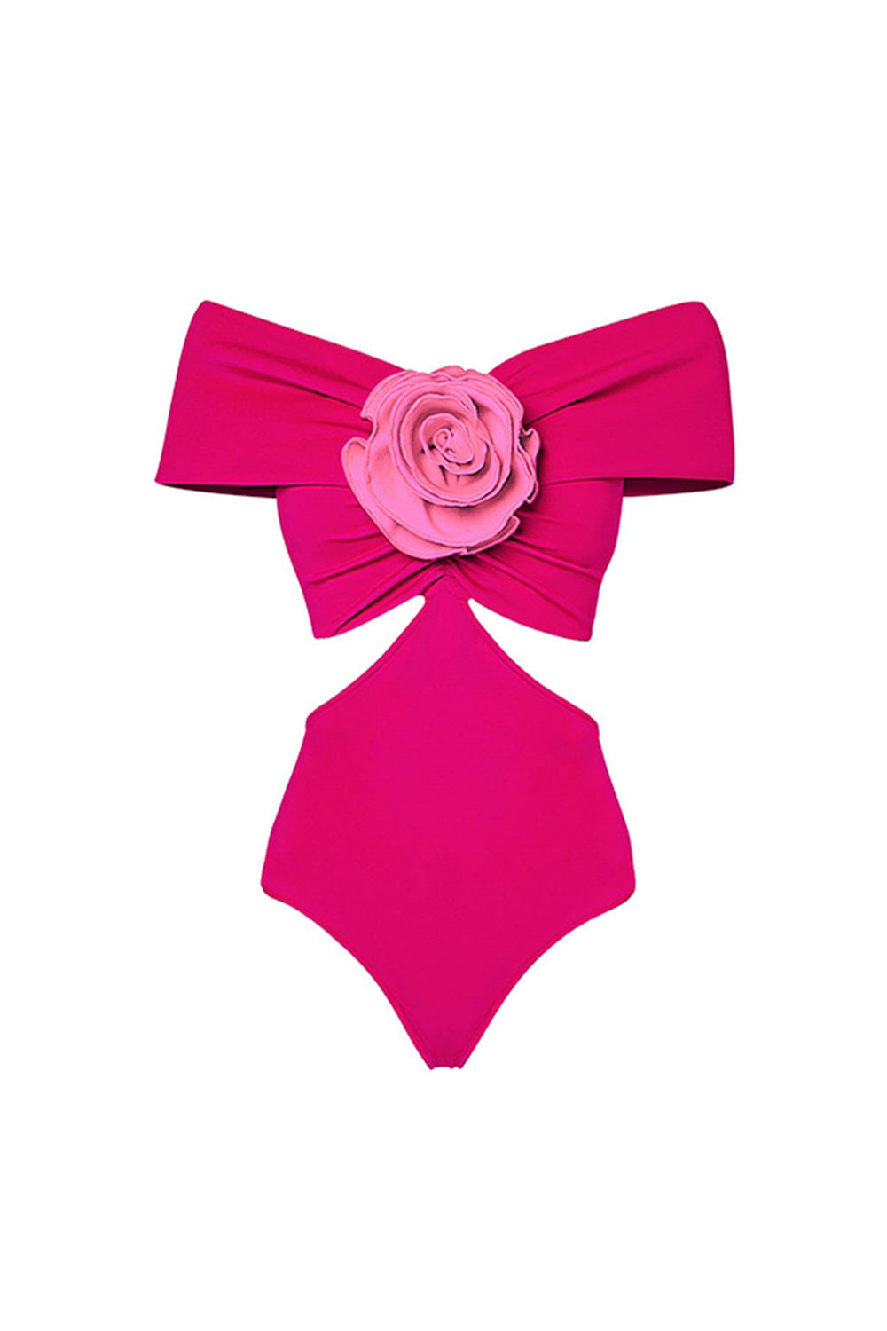 Fuchsia Off-The-Shoulder Two-Piece 3D Flower Swimsuit with Beach Dress
