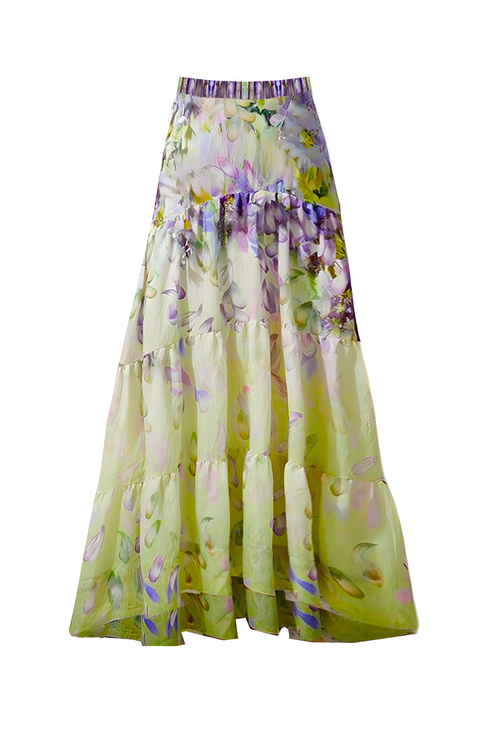 Conjunto de traje de baño de 2 piezas con estampado floral verde, cuello en V, volantes y vestido de playa