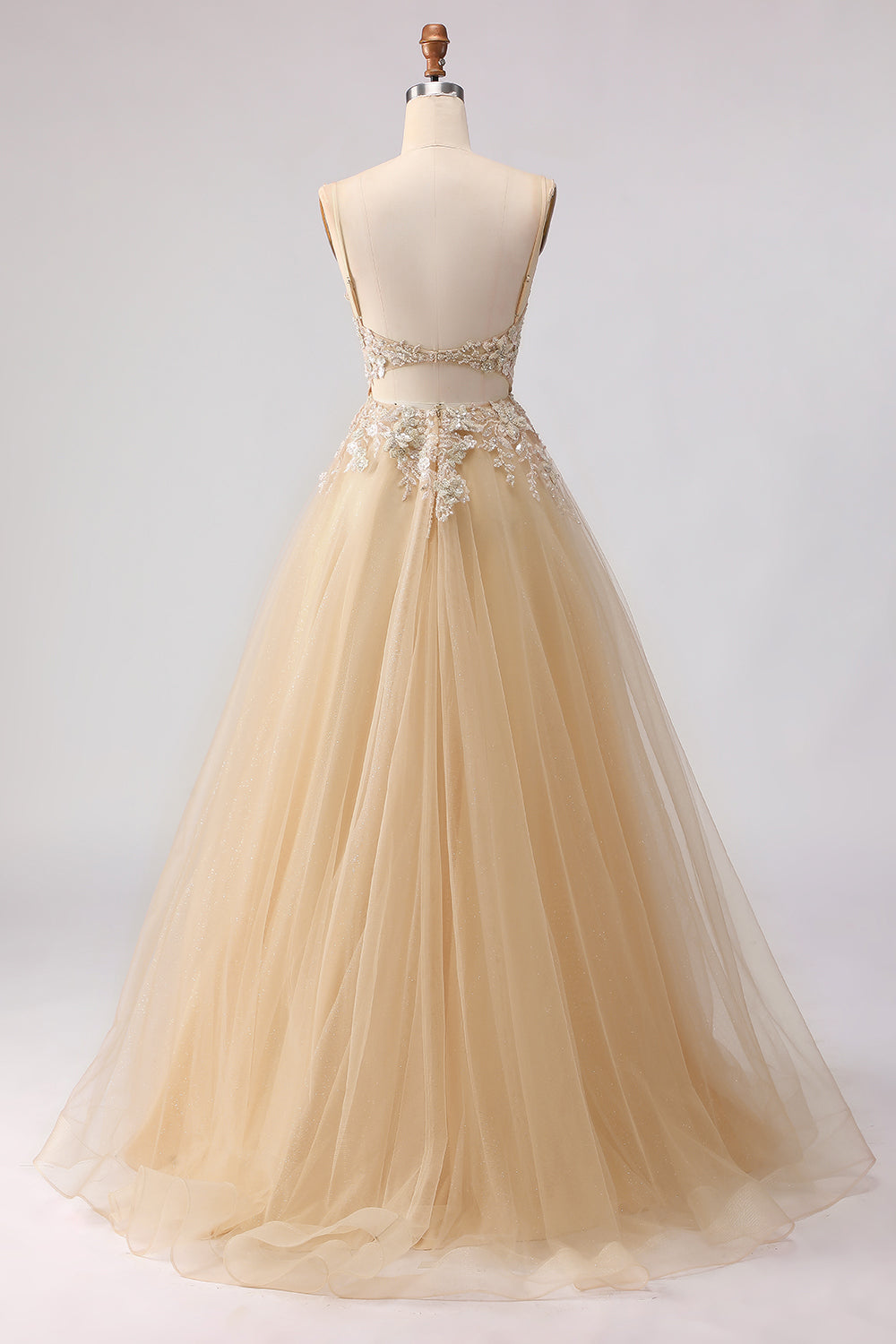 Sage Green A Line Embroidered Long Tulle Prom Dress with Slit