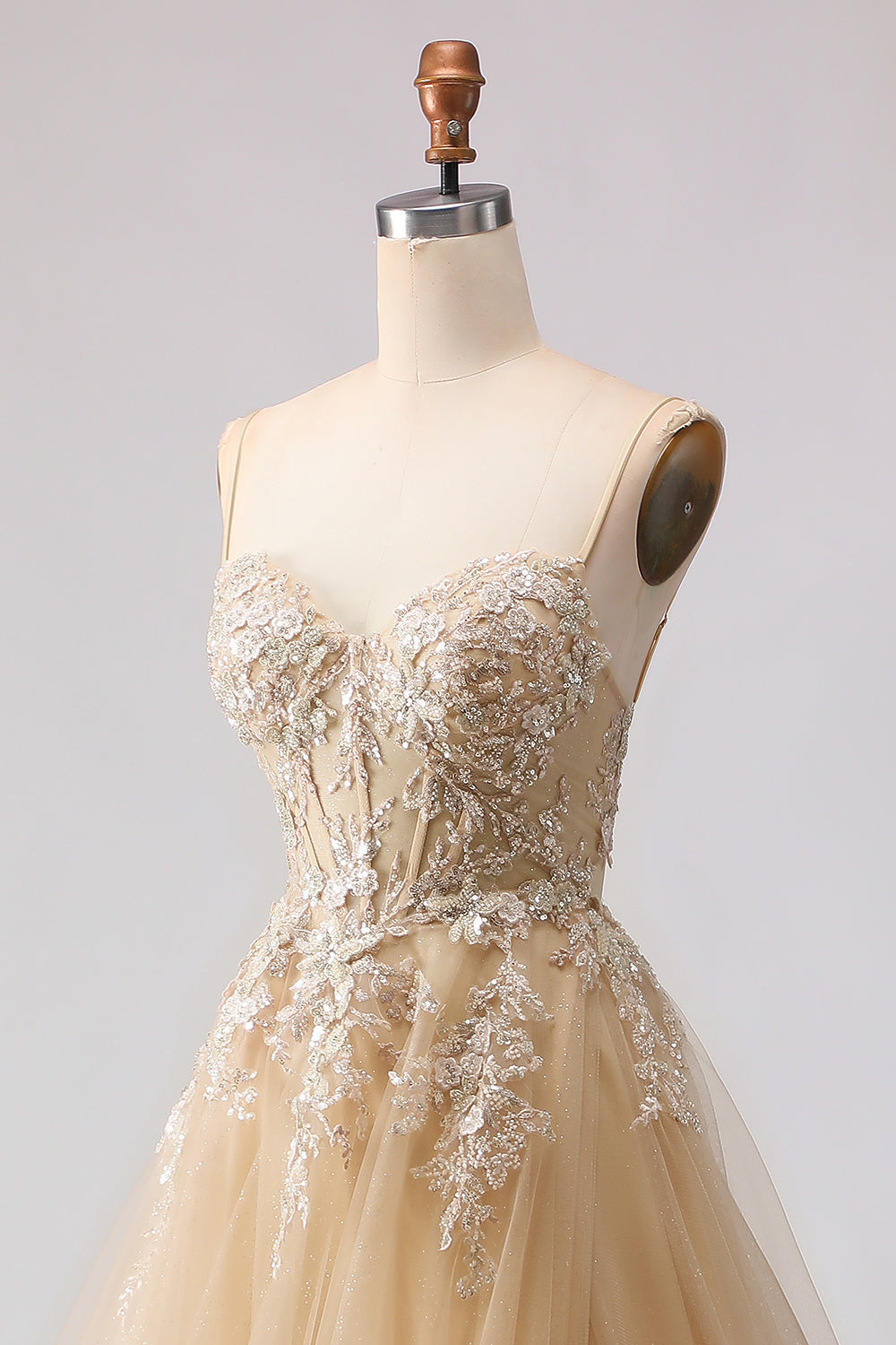 Sage Green A-Line Beaded Long Tulle Prom Dress with Embroidery