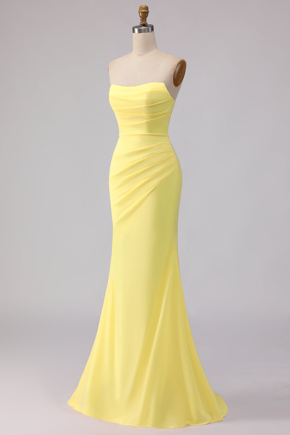 Yellow Strapless Mermaid Long Bridesmaid Dress