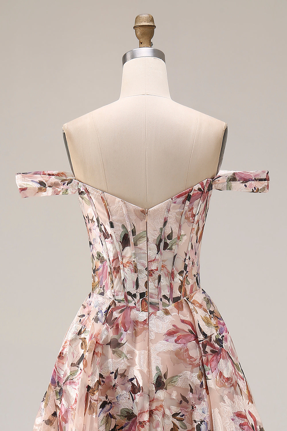 Off The Shoulder Floral A-Line Corset Desert Rose Long Prom Dress