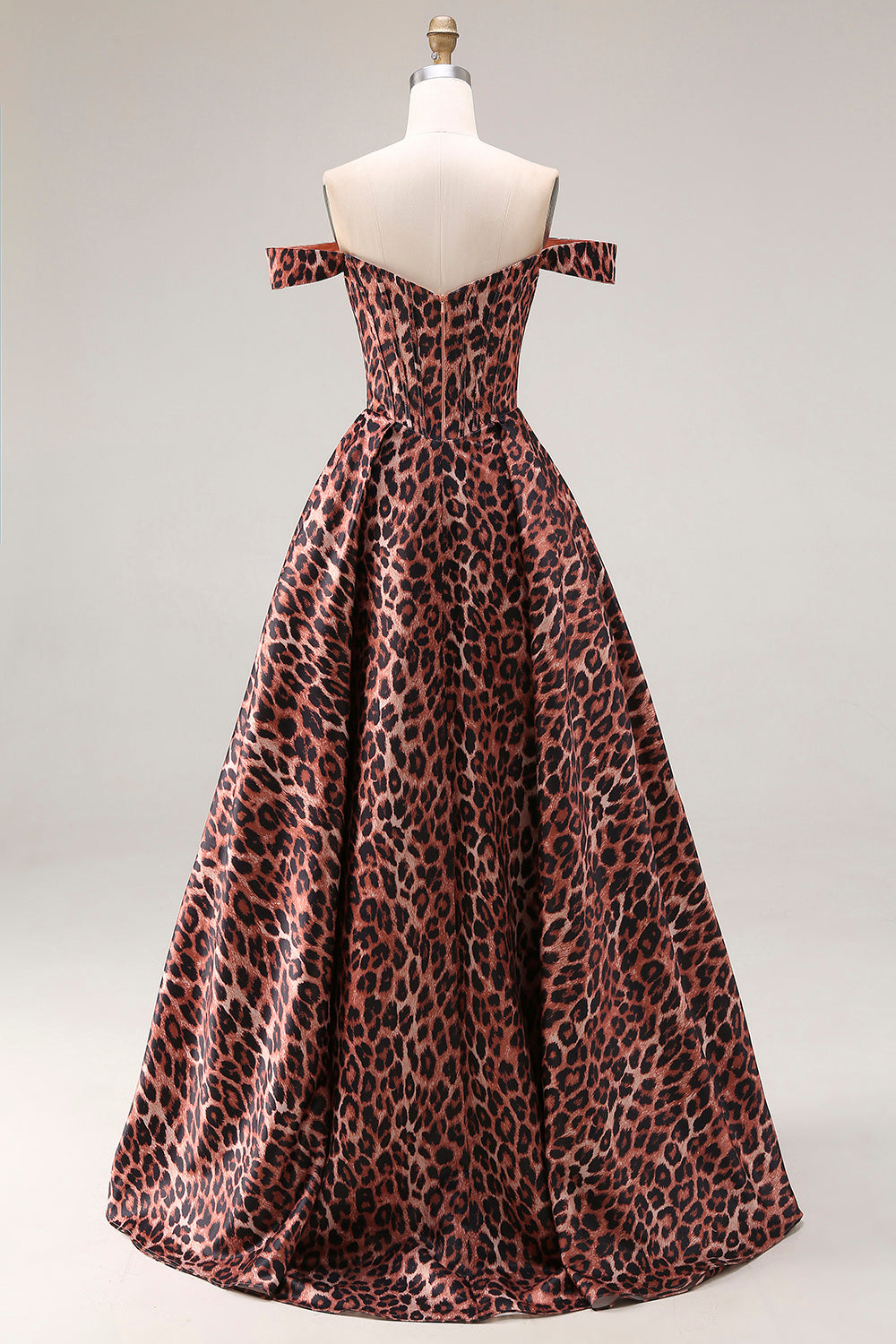 Coffee Leopard A-Line Off-the-Shoulder Long Prom Dress