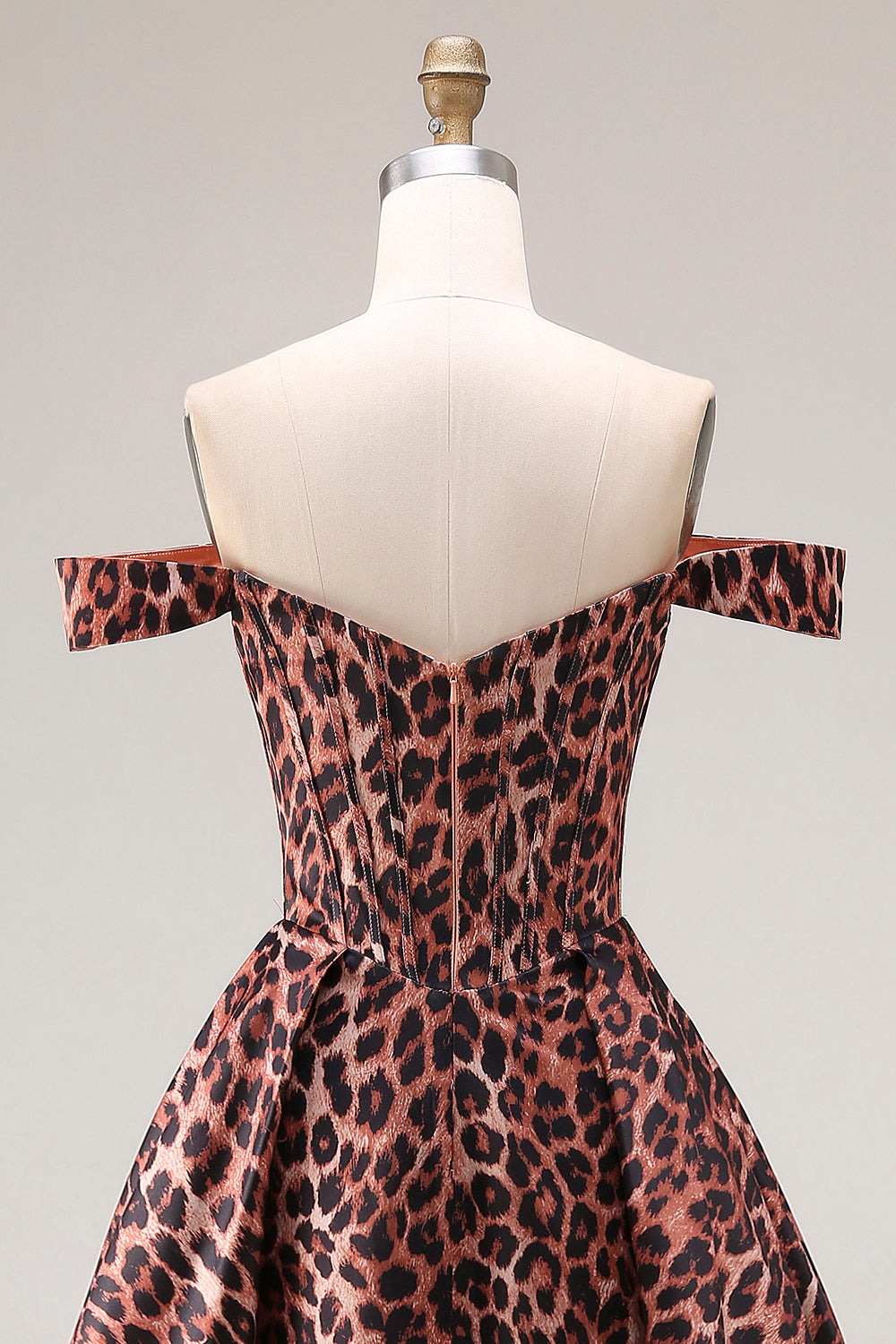 Coffee Leopard A-Line Off-the-Shoulder Long Prom Dress