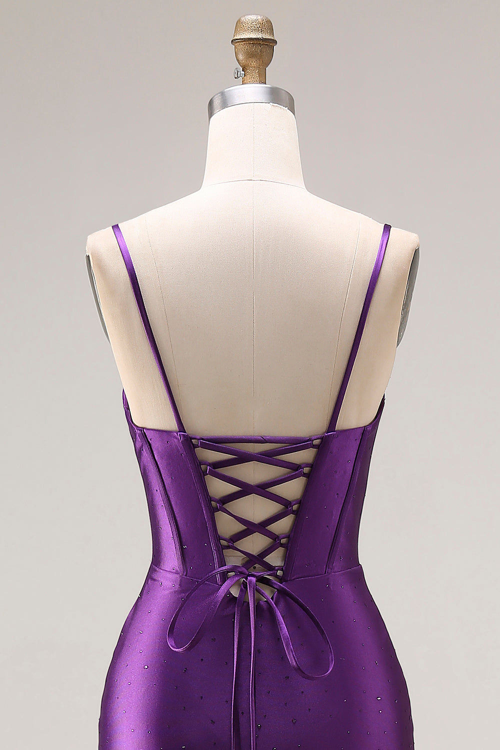 Purple Mermaid Spaghetti Straps Appliqued Long Prom Dress with Slit