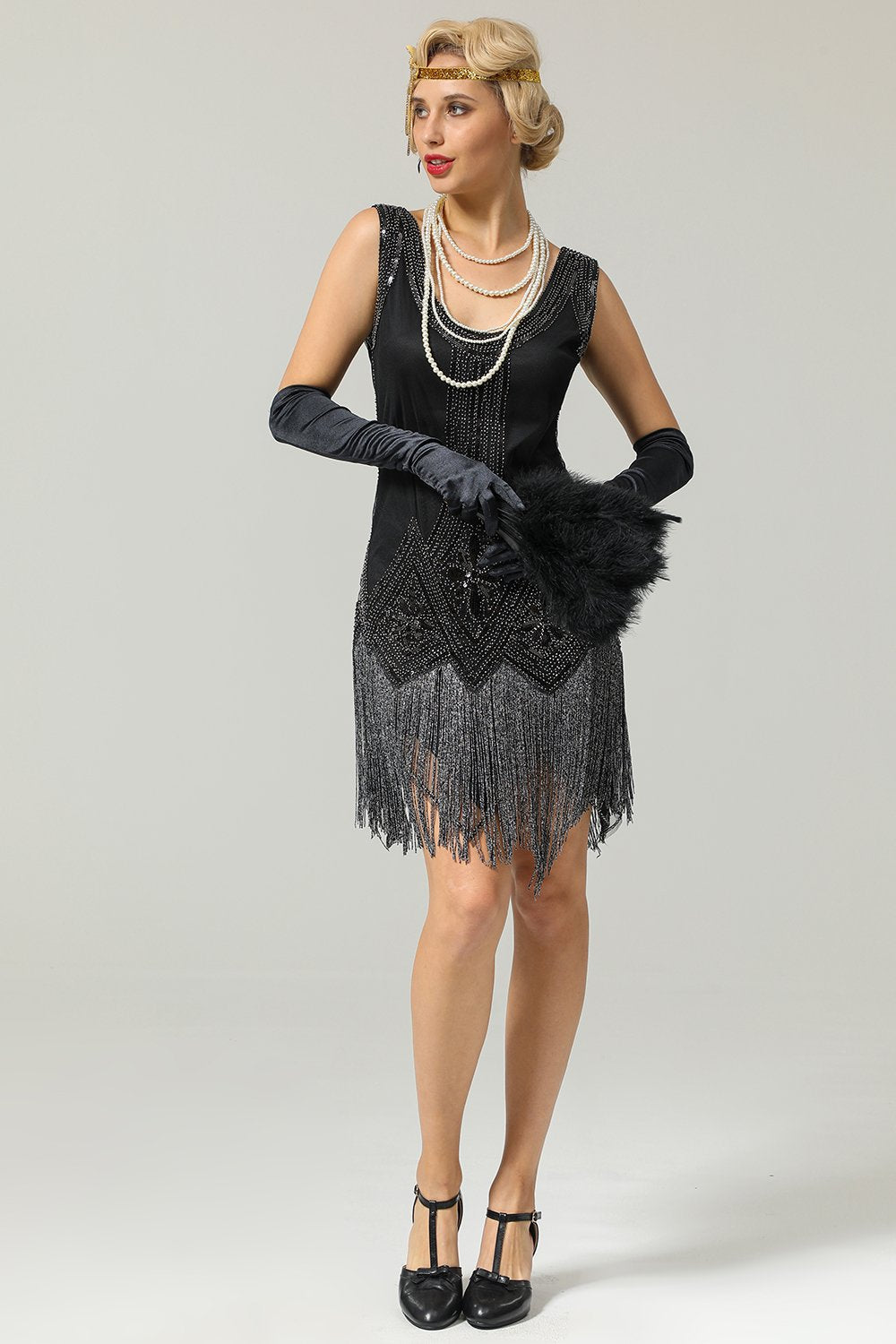 1920s Black Sequin Flapper Dress