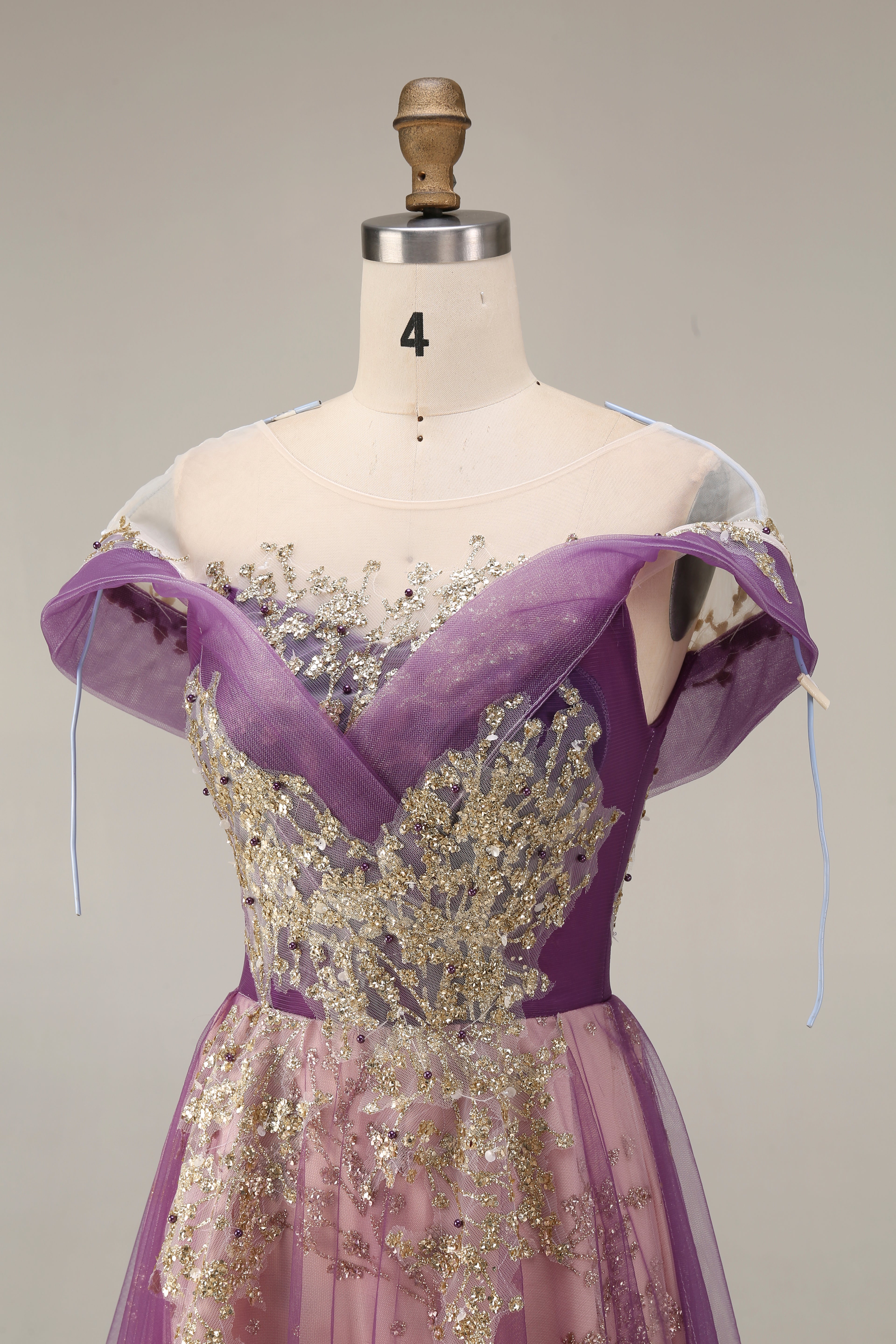 Sparkly Purple A-Line Tulle Long Prom Dress