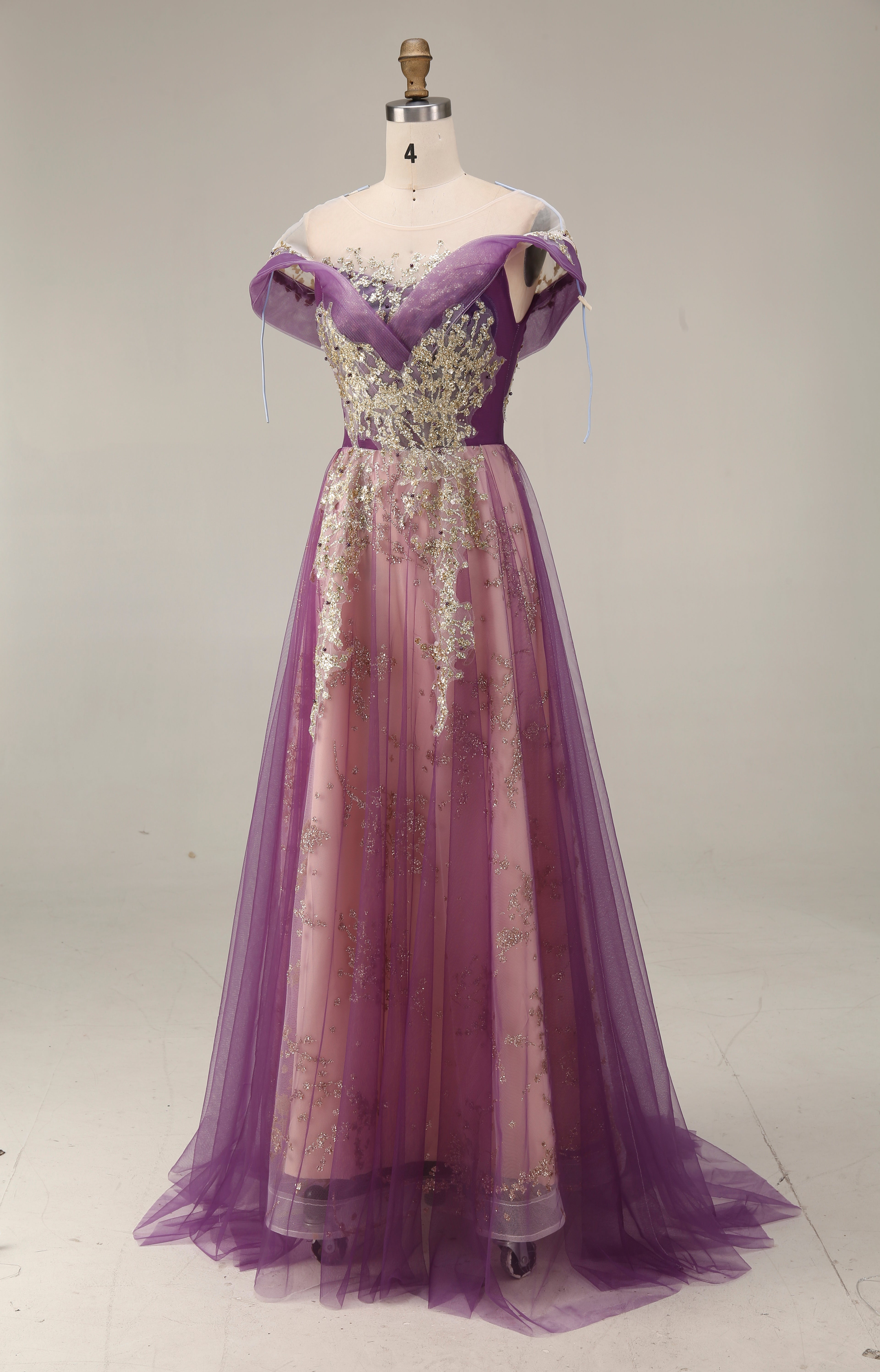 Sparkly Purple A-Line Tulle Long Prom Dress