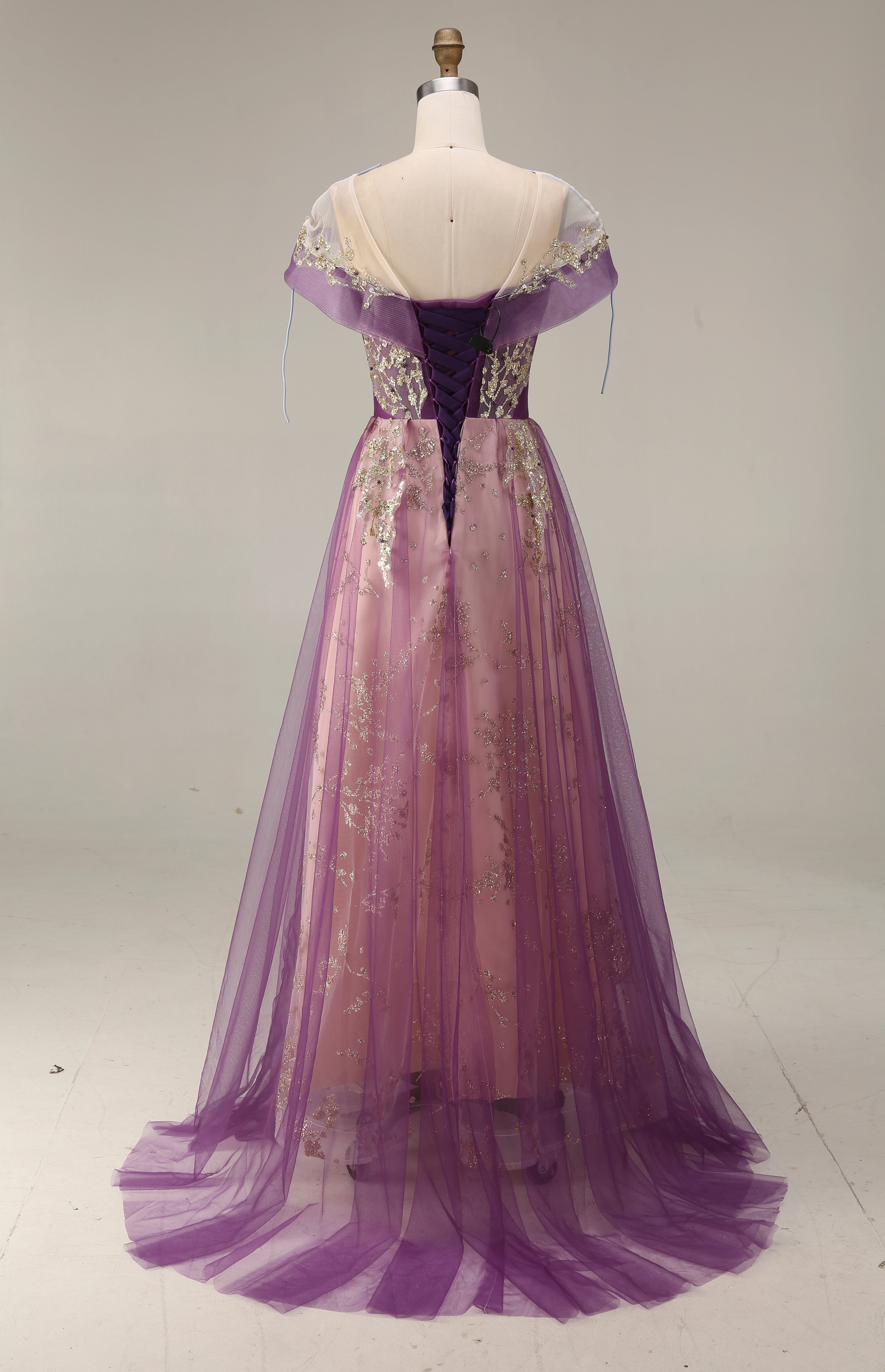 Sparkly Purple A-Line Tulle Long Prom Dress